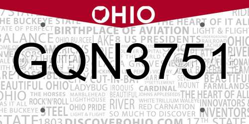 GQN3751 Ohio License Plate