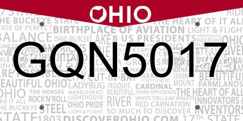 GQN5017 Ohio License Plate