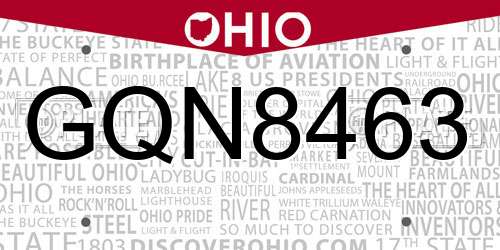 GQN8463 Ohio License Plate