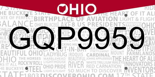 GQP9959 Ohio License Plate