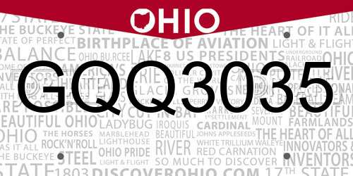 GQQ3035 Ohio License Plate