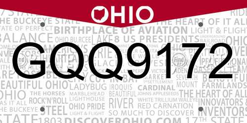 GQQ9172 Ohio License Plate