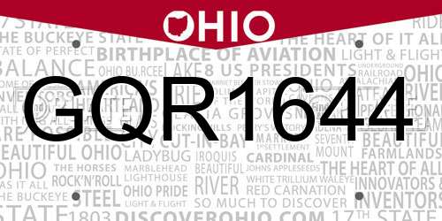 GQR1644 Ohio License Plate