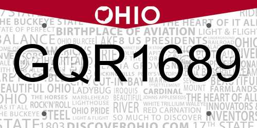 GQR1689 Ohio License Plate