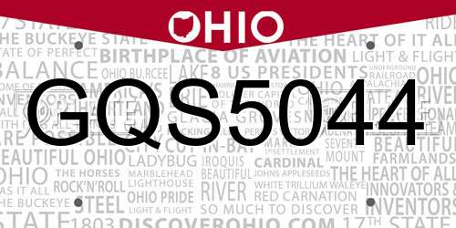 GQS5044 Ohio License Plate