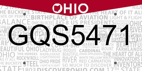 GQS5471 Ohio License Plate