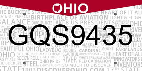 GQS9435 Ohio License Plate