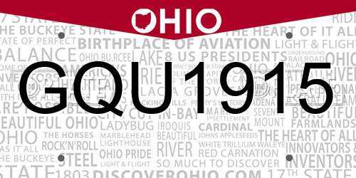 GQU1915 Ohio License Plate