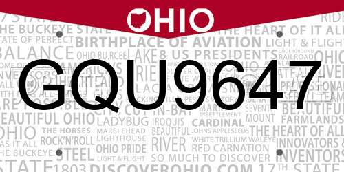 GQU9647 Ohio License Plate