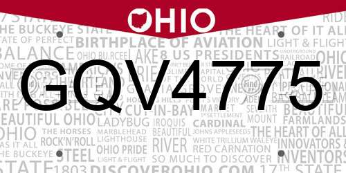 GQV4775 Ohio License Plate