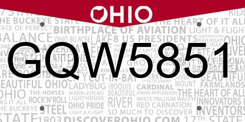 GQW5851 Ohio License Plate
