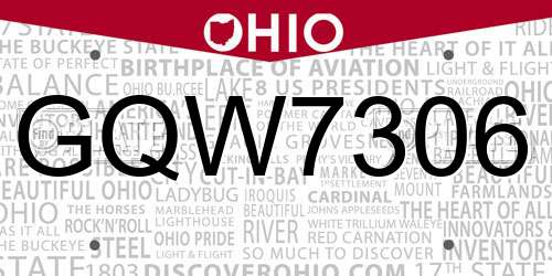 GQW7306 Ohio License Plate