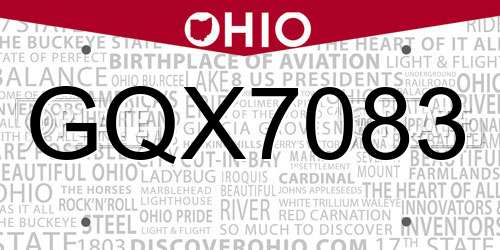 GQX7083 Ohio License Plate