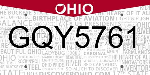 GQY5761 Ohio License Plate