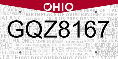 GQZ8167 Ohio License Plate