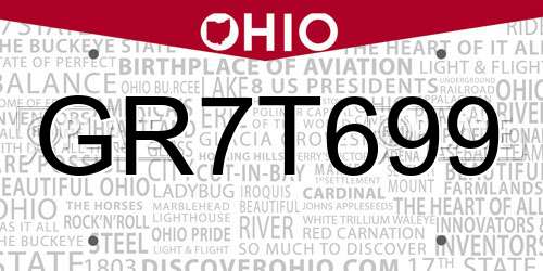 GR7T699 Ohio License Plate