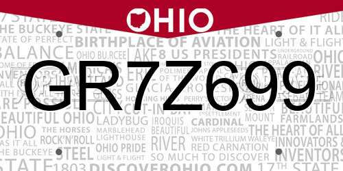 GR7Z699 Ohio License Plate