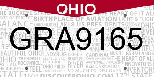 GRA9165 Ohio License Plate