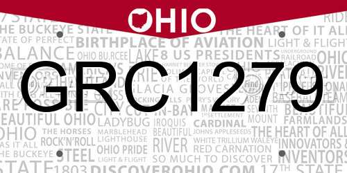 GRC1279 Ohio License Plate