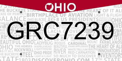 GRC7239 Ohio License Plate