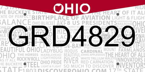 GRD4829 Ohio License Plate