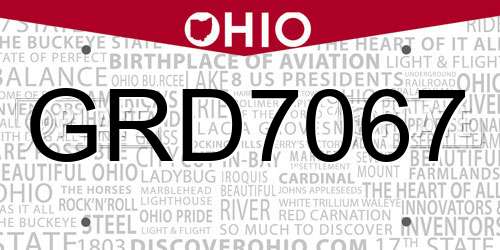 GRD7067 Ohio License Plate