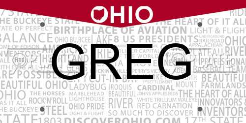 GREG Ohio License Plate