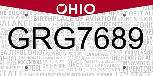 GRG7689 Ohio License Plate
