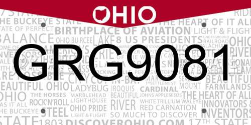 GRG9081 Ohio License Plate