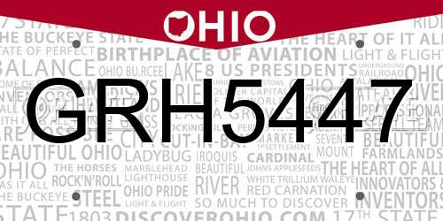 GRH5447 Ohio License Plate