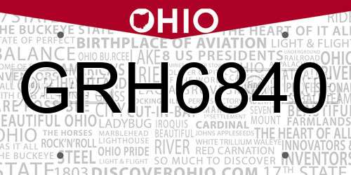 GRH6840 Ohio License Plate