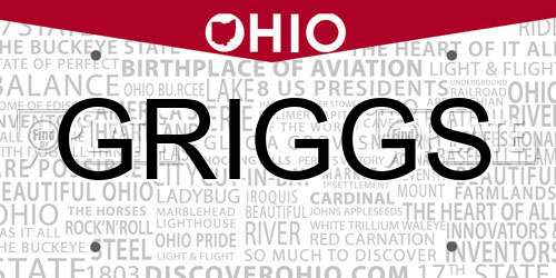 GRIGGS Ohio License Plate