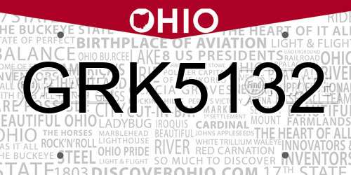 GRK5132 Ohio License Plate