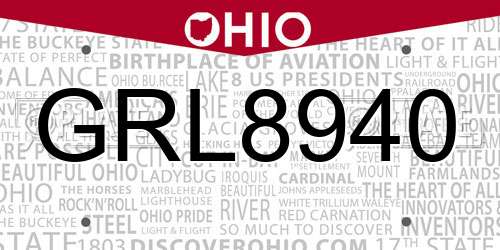 GRL8940 Ohio License Plate