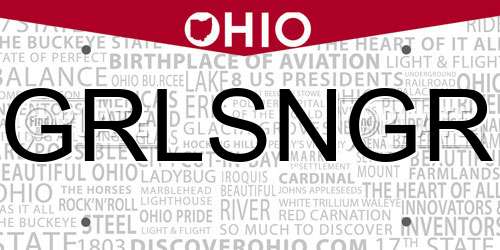 GRLSNGR Ohio License Plate