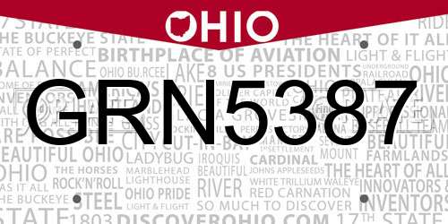 GRN5387 Ohio License Plate