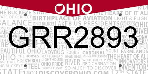 GRR2893 Ohio License Plate