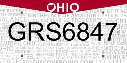 GRS6847 Ohio License Plate