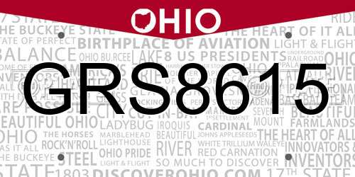 GRS8615 Ohio License Plate
