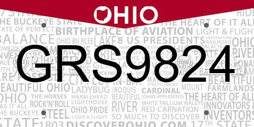 GRS9824 Ohio License Plate