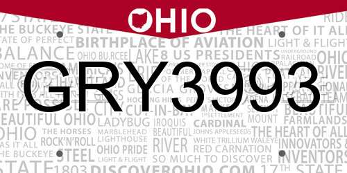 GRY3993 Ohio License Plate