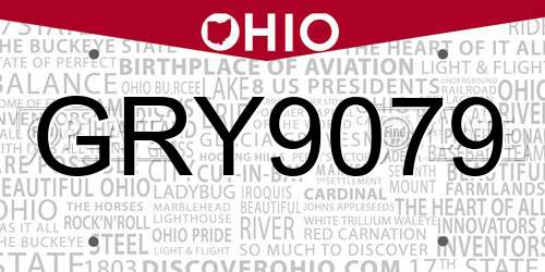 GRY9079 Ohio License Plate