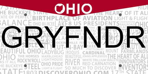 GRYFNDR Ohio License Plate