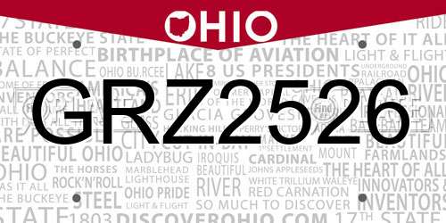 GRZ2526 Ohio License Plate