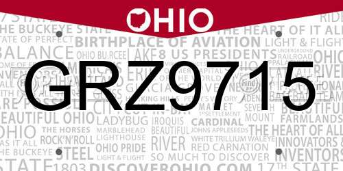GRZ9715 Ohio License Plate