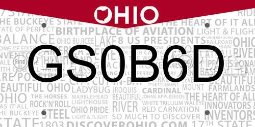 GS0B6D Ohio License Plate