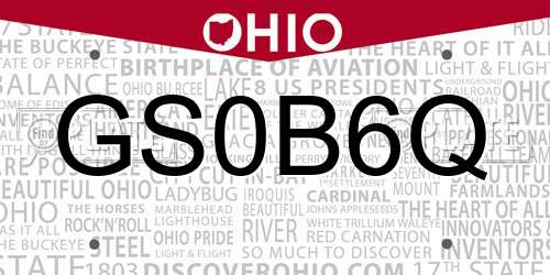 GS0B6Q Ohio License Plate