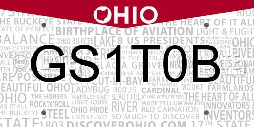 GS1T0B Ohio License Plate
