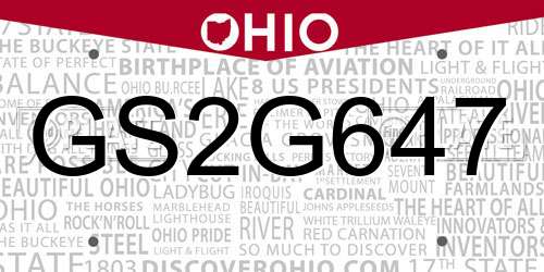 GS2G647 Ohio License Plate