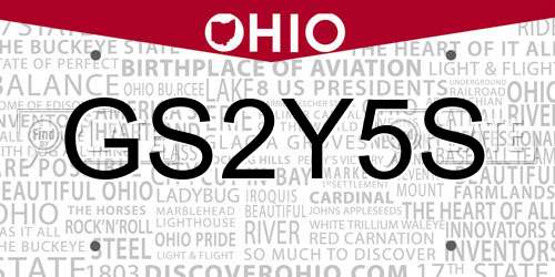 GS2Y5S Ohio License Plate